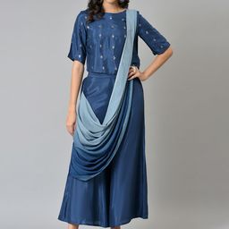 W Women Ethnic Motifs Embroidered Top with Palazzos With Attached Dupatta-picture-3
