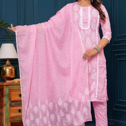 UNISETS Women Ethnic Motifs Printed Regular Mirror Work Kurta with Pyjamas & With Dupatta-50