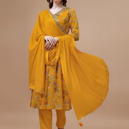 KALINI Floral Printed Empire Beads and Stones Kurta With Trousers & Dupatta-picture-21