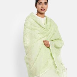 Fabindia Lime Green Embroidered Cotton Silk Dupatta with Thread Work-image-100