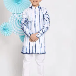 VASTRAMAY Boys Blue And White Tie and Dye Kurta with Pyjamas-image-54
