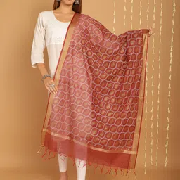 SOUNDARYA Paisley Printed Banarasi Silk Dupatta-image-36
