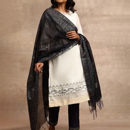 W The Folksong Collection Ethnic Motifs Woven Design Zari Detail Dupatta-32
