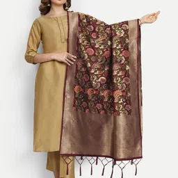 ESCORA Ethnic Motifs Woven Design Silk Dupatta-picture-43