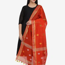 THE WEAVE TRAVELLER Orange & Yellow Ethnic Motifs Woven Design Dupatta with Zari-picture-28