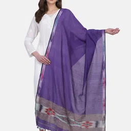 THE WEAVE TRAVELLER Purple & Red Woven Design Pure Cotton Dupatta-16