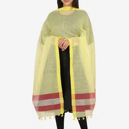 THE WEAVE TRAVELLER Yellow & Red Woven Design Dupatta with Sequinned-50