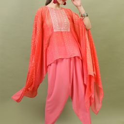 Vishudh Women Orange Embroidered Gotta Patti Kurta with Dhoti Pants-picture-12