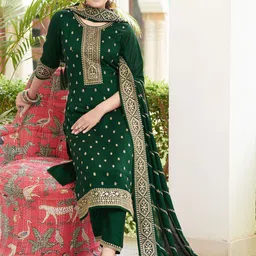 KALINI Embroidered Regular Sequinned Straight Kurta with Trousers & With Dupatta-picture-10