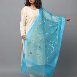 HELLA FASHIONS Embroidered Chanderi Dupatta With Tasselled-32