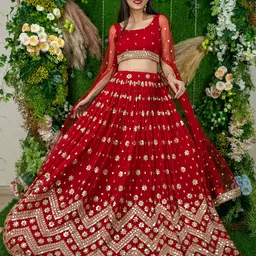 FABPIXEL Embroidered Sequinned Semi-Stitched Lehenga Choli With Dupatta-picture-57