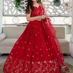 FABPIXEL Floral Embroidered Semi-Stitched Lehenga & Unstitched Blouse With Dupatta-picture-43