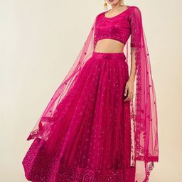 FABPIXEL Embroidered Sequinned Semi-Stitched Lehenga & Unstitched Blouse With Dupatta-picture-49