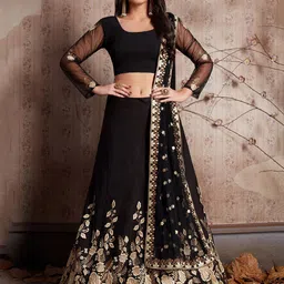 FABPIXEL Embroidered Thread Work Semi-Stitched Lehenga & Unstitched Blouse With Dupatta-19