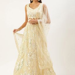 FABPIXEL Embroidered Sequinned Semi-Stitched Lehenga & Unstitched Blouse With Dupatta-picture-11