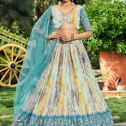 FABPIXEL Printed Sequinned Semi-Stitched Lehenga & Unstitched Blouse With Dupatta-picture-1