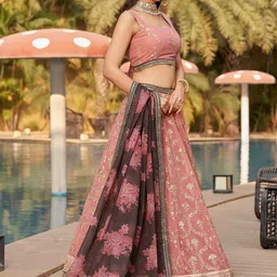 FABPIXEL Embellished Sequined Semi-Stitched Lehenga & Unstitched Blouse With Dupatta-picture-24
