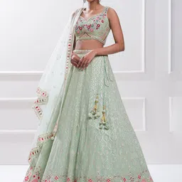 FABPIXEL Embroidered Sequinned Semi-Stitched Lehenga & Unstitched Blouse With Dupatta-17