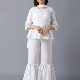 AURELIA Girls White Kurta & Palazzos with Dupatta-image-60