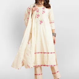 DIVYANK Floral Embroidered Thread Work Pure Cotton Kurta & Trousers With Dupatta-picture-50