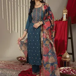 Varanga Floral Embroidered Sequinned Kurta With Trousers & Dupatta-28