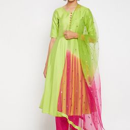 PANIT Women Woven Design Anarkali Kurta with Trousers & Dupatta-52