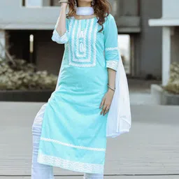Lavanya The Label Women Blue & White Solid Kurta with Trousers & Dupatta-image-29