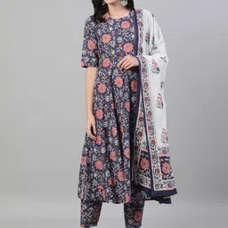 Nayo Women Blue Floral Printed Kurta with Trousers & Dupatta-image-40