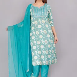 KALINI Women Blue Ethnic Motifs Printed Pure Cotton Kurta with Trousers & With Dupatta-55