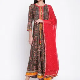 Be Indi Women Round Neck Ethnic Motifs A-Line Regular Kurta-image-21