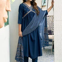 KALINI Floral Yoke Design Empire Sequinned Kurta with Trousers & Dupatta-image-25