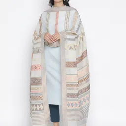 SHINGORA Off White & Peach-Coloured Woven Design Cotton Silk Dupatta-49