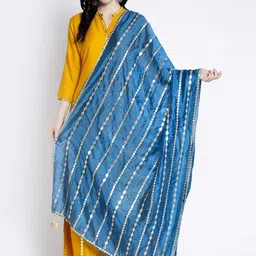 Clora Creation Blue & Silver-Toned Striped Dupatta with Gotta Patti-12