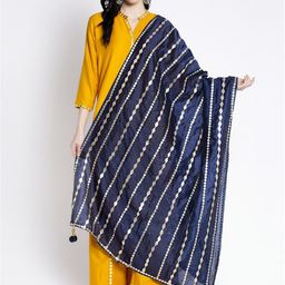 Clora Creation Navy Blue & Gold Striped Dupatta with Gotta Patti Details-picture-52