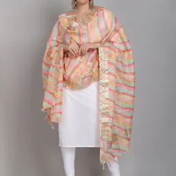 SOUNDARYA Striped Pure Cotton Leheriya Dupatta with Gotta Patti-49