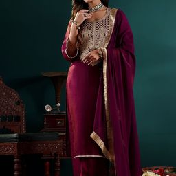 Varanga Women Ethnic Motifs Embroidered Regular Kurta with Palazzos & With Dupatta-24