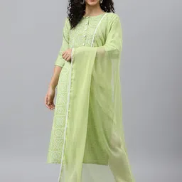 V TRADITION Women Lime Green Bandhani Printed Kurta with Trousers & Dupatta-image-12