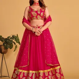 Fashionuma Embroidered Semi-Stitched Lehenga & Blouse With Dupatta-picture-49