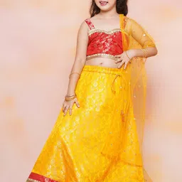 Aj DEZInES Girls Woven Design Ready to Wear Satin Lehenga Choli With Dupatta-47