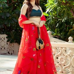 Lavanya The Label Red & Green Ready to Wear Lehenga & Blouse With Dupatta-image-63