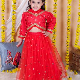 BownBee Girls Floral Embellished Gotta Patti Net Ready to Wear Lehenga & Blouse & Dupatta-picture-17