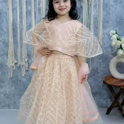 BownBee Girls Embellished Ready to Wear Net Lehenga & Blouse With Dupatta-picture-11