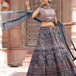 Stylum Printed Mirror Work Ready to Wear Lehenga & Blouse With Dupatta-26