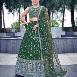 CHANSI Floral Embroidered V-Neck Ready to Wear Lehenga & Blouse With Dupatta-picture-57