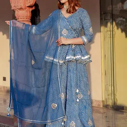 Divena Blue & White Printed Ready to Wear Lehenga & Blouse With Dupatta-47