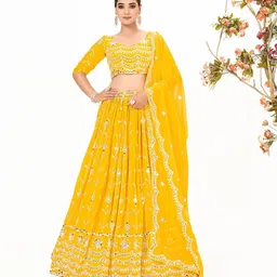 SHOPGARB Embroidered Sequinned Semi-Stitched Lehenga & Unstitched Blouse With Dupatta-picture-31