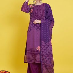 Vbuyz Purple Geometric Printed Georgette Straight Kurta With Palazzo & Dupatta-picture-28
