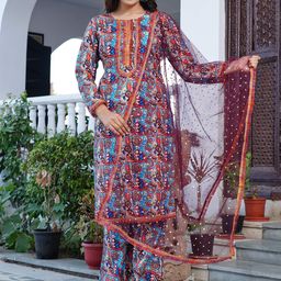 Shedika Abstract Printed Straight Kurta with Palazzos & Dupatta-image-40