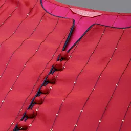 PANIT Striped Notch Collar Kurta with Trousers & Dupatta image 4