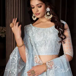 Warthy Ent Embroidered Net Semi-Stitched Lehenga & Unstitched Blouse With Dupatta image 3
